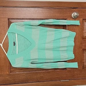 Express Teal and Silver shimmer V-neck shirt